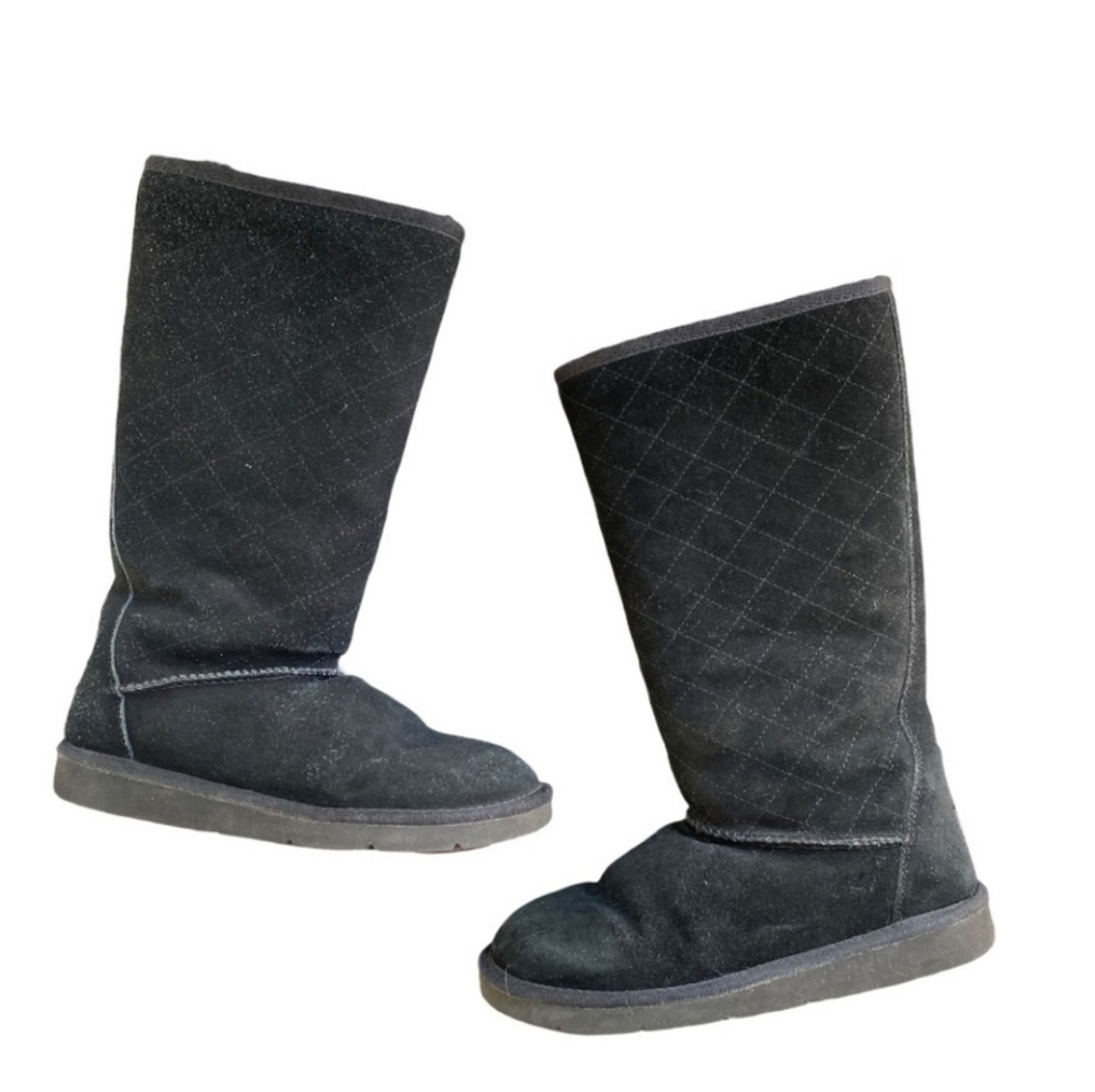 UGG Black Quilted Tall Boots, 8
